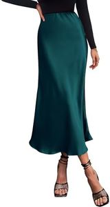 BTFBM 2026 Summer Womens Skirts Silk Elegant High Waist Flowy Long Satin A-Line Midi Skirt Cocktail Wedding Party(Dark Blue, Small)