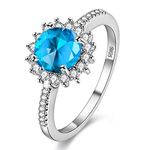 Uloveido Women's Silver Color Round Cut Blue Cubic Zirconia Ring Fashion Bridal Wedding Promise Jewellery Y3522 (Blue, Size O)