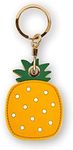 Leather Keychain Case Holder Compatible with Apple AirTag, GPS Airtag Keychain Finder Tracker with Key Ring, Anti-Scratch Protective Air Tag Cover for Keys, Wallet(Pineapple)