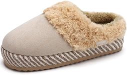 ONCAI Women's Slippers with Cushion Yoga Mat trendy slippers for women 2024 Fuzzy Suede Warm Winter Best Womens Slippers 2024 Cozy Rubber Sole Beige/Khaki Size 11 US