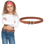 Monopa Kids Elastic Belt for Girls - Adjustable Toddler Stretch Belt for Girls and Boys 3-16 Years (Circle Belt, Brown)