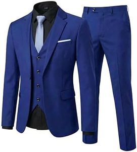 YND Men's Slim Fit 3 Piece Suit Set with Stretch Fabric, One Button Blazer Vest Pants, Solid Party Wedding Dress, Jacket Waistcoat and Trousers with Tie Sapphire