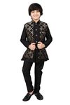 AHHAAAA Kids Ethnic Silk Blend Waistcoat Kurta Pyjama 3 Piece Sherwani Set For Boys |Black 7-8 Years|