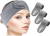 PGlife Spa Facial Headband,Microfiber Adjustable Hair Band,25 x 3.5 inches,3 Pack, Gray