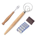 Danish Dough Whisk and Bakers Bread Lame Tool for Baking Cake Pizza, Stainless Steel Dough Scoring Knife with 5 Replacement Blades Leather Storage Cover, Lame Bread Dough Whisk Slashing Tool