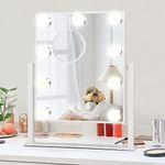 Fabuday Makeup Mirror with Lights, Hollywood Cosmetic Makeup Mirror with 9 Dimmable LED Bulbs for Dressing Table, 3 Color Lighting, 10X Detachable Magnification, White