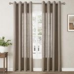 Nanspring Mocha Living Room Curtains 84 Inch Length 2 Panels Linen Blend Grommet Semi Sheer Light Filtering Country Farmhouse Curtain Drapes for Living Room Bedroom 52x84