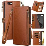 XcaseBar for iPhone 6S Plus/6 Plus 5.5" Wallet case with Zipper Credit Card Holder【RFID Blocking】, Flip Folio Book PU Leather Phone case Shockproof Cover Women Men for Apple 6S Plus case Light Brown