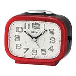 SEIKO Classic Rectangular Matt Finish Red Plastic Case Bell Alarm Analog LumiBrite Table Clock for Office Desk Home Decor Gifts (Size: 9.9 x 6.1 x 8.4 CM | Weight: 180 gram) QHK060RN