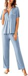 Avidlove Women Pajamas Set Notch Collar Soft Sleepwear Pjs Short Sleeve Button Down Nightwear with Long Pants
