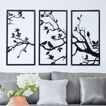 DUOOLN 3 Pcs Birds On Branch Large Metal Wall Art Decor,Black Tree of Life Silhouette Sculpture,Leaves with Birds Metal Ornament Hanging Sign for Home Garden Office Living Room Indoor Outdoor