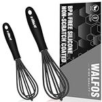 Walfos Silicone Mini Whisk, 7.5in+5.5in Small Whisks for Non-Stick Cookware, Small Silicone Whisk- Perfect for Whisking, Beating, Blending, Mixing Sauces, Blending Ingredients.