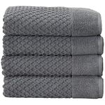 4-Pack Bath Towel Set. 100% Cotton Bathroom Towels. Absorbent Quick-Dry Textured Bath Towels. Grayson Collection. (Bath 4pk, Dark Grey)