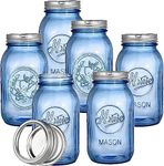 Tebery 6 Pack 32oz Vintage Blue Home Mason Jars with Airtight lids & Bands, Regular Mouth Quart Glass Canning Jar for Fermenting, Pickling, Storage, DIY Crafts & Decor