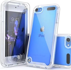 IDYStar Compatible with iPod Touch 7th Generation Case,2 in 1 Shockproof iPod Case with Screen Protectors,Hybrid Slim Fit Protection Shock Resistant Cover for iPod Touch 5/6/7th Generation,Clear