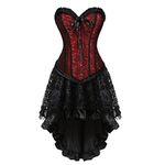 Kelvry Women's Sexy Gothic Steampunk Waist Cincher Lace up Boned Overbust Corset and Bustiers Dress with Skirt Plus Size Red-Black