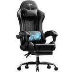 HLDIRECT Gaming Chair, Video Game Chair with Pocket Spring Cushion, Ergonomic Computer Chair for Adults with Headrest and Massage Lumbar Support, Swivel PU Leather Office Chair (Black)