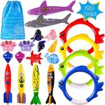 Woplagyreat Summer Pool Diving Swimming Toys for Kids, Fun Swim Games Sinking Set, Underwater Dive Gifts with Storage Bag Include Torpedo Gems Shark Rings Sea Animals for Boys Girls Toddlers 20 Packs