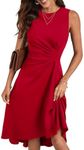 Happy Sailed Red Dresses for Women 2025 Summer Sleeveless Ruched Waist High Waist Irregular Hem Slim Fit A-Line High Low Midi Cocktail Party Dress Fiery Red Small