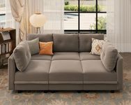 LLappuil Velvet Modular Sofa Sleeper Sectional Bed with Storage Modern 6 Seater Waterproof Couch for Small Space Apartment, Grey Brown