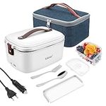 ERAY Electric Heated Lunch Box 70W for Home and Car 1.8L, Food Warmer 12V/ 220V with Carry Bag/ 304 Stainless Steel Container/Spoon/Fork, Food Heater Professional Design for Car and Office Use