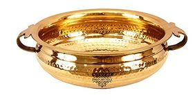 INDIAN ART VILLA Pure Brass Hammered Design Urli Decorative Bowl, Home Décor & Festive Item, Diameter- 10" Inches, 3500 ML