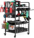 IMAYCC Power Tool Organizer Cart with Wheels-Movable Tools Garage Shelf Drill Holders 4 Layer Heavy Duty Metal Garage Storage Organization Shelves for for Workshop Tool Room and Outdoors Working