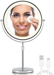 OMIRO 3X/10X Magnifying Makeup Mirror with Lights, 8.5 Inches Double Sided Swivel-Free Vanity Mirror with Height-Adjustable Stand (Silver)