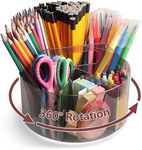 Absonic Acrylic Pen Holder Crayon Organizer for Kids, 6 Slots Arts and Crafts Organizer Marker Caddy Organizer for Classroom, 360 Rotating Pencil Holder Art Supplies Storage for School Office Grey