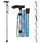 MFE Folding Cane, Portable 10-Level Adjustable Height Walking Stick with Foldable Design, Wrist Strap, and T Handle for Men and Women