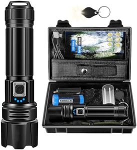 Azyvum LED Rechargeable Torch, Extremely Bright 20,000 Lumens, Zoomable Tactical Torches, Strong with 5 Light Modes, IPX4 Waterproof Flashlight Torch for Camping, Fishing, Hiking, Outdoor, Emergency