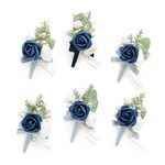 Ling's Moment Boutonniere for Men, 6pcs Groom Groomsmen Boutonniere, Artificial Flowers for Wedding Decor/Prom/Homecoming, etc.Navy Blue Dark Blue
