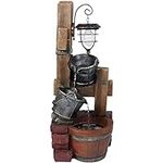 Sunnydaze 34-Inch Rustic Pouring Buckets Outdoor Water Fountain with Solar Lantern
