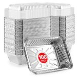 Stock Your Home 2 Lb Small Aluminum Pans with Lids (100 Pack) Foil Pan + Clear Plastic Lid, Disposable Cookware, Takeout Trays with Lids - To Go Disposable Food Containers for Restaurants & Catering