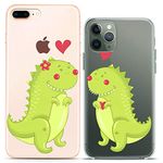 Cavka Matching Couple Cases Compatible for iPhone 14 13 Pro Max 12 Mini 11 Xs 6s 8 Plus 7 Xr 10 SE 5 Dinosaur Print Nice Green Clear Cover Animal Kawaii Cute Soft Design Friends Flexible Love Slim fit