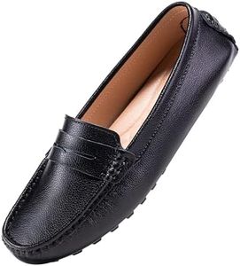 BEAUSEEN Women's Genuine Leather Penny Loafers Classic Driving Moccasins Casual Slip On Comfort Women Loafer Shoes, Black, 7