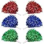 6 Pieces Cheerleader Pompoms Hand Flowers, Plastic Cheerleader Pompoms, Cheerleading Pom Poms with Handles for Sports Matches, Stage Performance, Holiday Celebrate (3 Color)