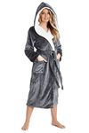 CityComfort Dressing Gown for Women, Fluffy Hooded Bathrobe (Dark Grey, M)