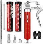 KRETLAW Mini Grease Gun (3000PSI) with Double 3oz Cartridge Grease and 12'' Flex Hose, Reinforced Coupler for Automotive, Red