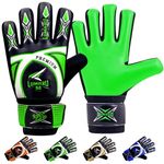 LUMAZU Football Goalkeeper Gloves for Kids Anti Slip Shock Absorption Padded Premium Soccer Goalie Gloves Wrist Protection for Girls Boys Goalkeeping (Green, Size 7 Suitable for S Adult)