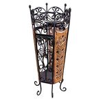 Furniture Hub Decorative Wooden & Wrought Iron Umbrella Stand Cum Planter for Home Decor