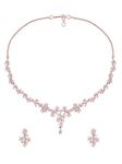 ZAVERI PEARLS Rose Gold Dazzling Cubic Zirconia Floral Brass Necklace & Earring Set For Women-ZPFK16480