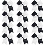 12 Pcs Large Cheer Bows 8" Bulk Hair Bow Accessories with Ponytail Holder for Girls High School College Cheerleading