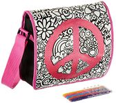 JUST MY STYLE Color Your Own Glitter Messenger Bag by Horizon Group USA, Girl Power Purse, Sparkling Gem Stones & 5 Bright Markers Included, Multicolored