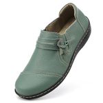 LAZYPOP Women's Classic Comfort Green Leather Loafers Cute Slip-Ons Casual Dress Shoes Lightweight Walking Flats Everyday Work Shoes 11 M US 1808MLV-11