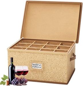 Wine Glass Storage Box with Dividers, Hard Shell, Stackable Glassware Storage Containers with Handles & Label, 10'' Tall Stemware Storage Cases for 12 Crystal Glasses Drinkware, Moving & Home Storage