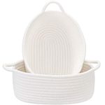 Sea Team 2-Pack Cotton Rope Baskets, 10 x 7 x 4 Inches Small Woven Storage Basket, Fabric Tray, Bowl, Oval Open Dish for Fruits, Jewelry, Keys, Sewing Kits (White)