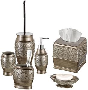 Creative Scents Dublin Silver Bathroom Accessories Set Complete - Brushed Silver 6 Piece Bathroom Set: Toilet Brush and Holder, Tissue Cover, Toothbrush Holder, Soap Dispenser, Tumbler & Soap Dish