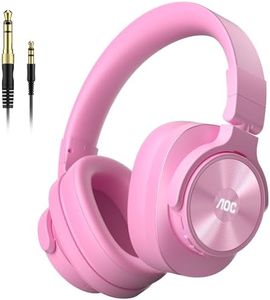 AOC Bluetooth Over Ear Headphones, Wireless Studio Monitor & Mixing DJ Headphones with 72H Playtime, Hi-Res, Built-in Mic, 3.5mm/6.35mm Wired Audio Jack for Guitar AMP, Podcast, PC Gaming - Pink