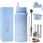 Lexlion Water Bottle 32 Oz, Triple Walled Insulated Stainless Steel Reusable, Wide Mouth, Fruit Diffuser-Thermal Leaf Infuser, Silicone Sleeve&Cleaning Brush, 3 Lids Leak Proof, Metal Mug gallon